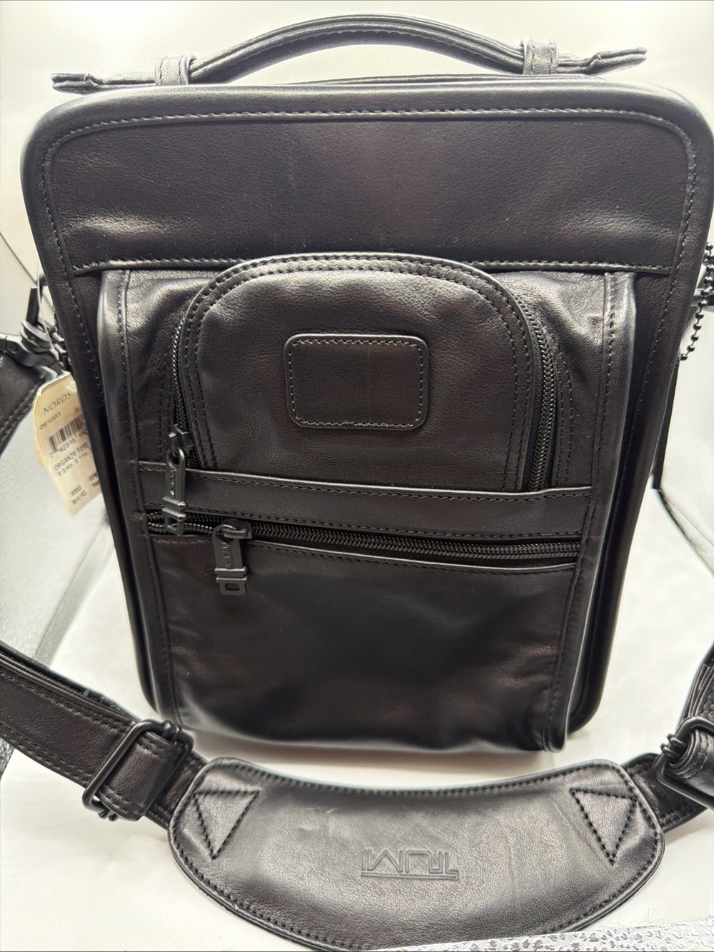 TUMI Alpha Medium Crossbody Black Leather Vertical Multi Pockets Messenger Bag